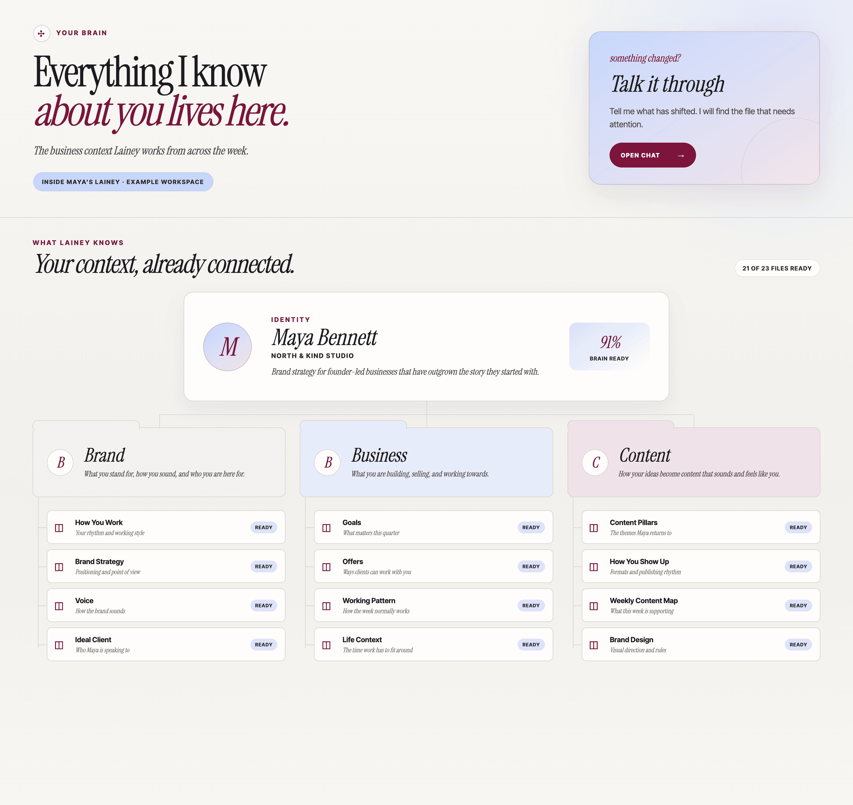 Lainey Brain with business context organised in one place